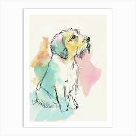 Minimalist Dog Line Illustration Pastel Watercolour Art Print