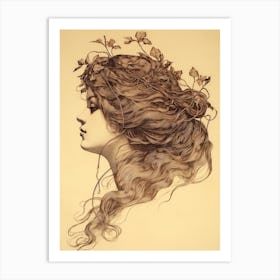 Vintage Sepia Nymph Drawing 3 Art Print