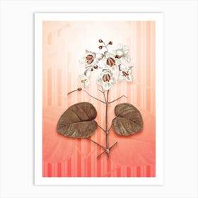 Catalpa Cordifolia Flower Vintage Botanical in Peach Fuzz Awning Stripes Pattern n.0142 Art Print