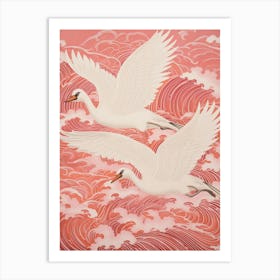 Vintage Japanese Inspired Bird Print Swan 1 Art Print