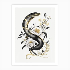 Chinese Cobra Snake Gold And Black Art Print