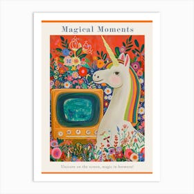 Unicorn Watching Tv Floral Fauvism Painting 4 Poster Art Print