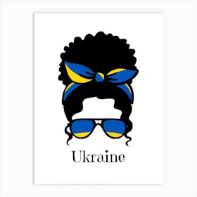 Cute Women Style Wearing Ukraine Flag Glasses Art Print