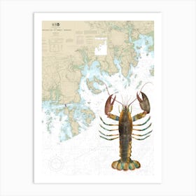 American Lobster By James Ellsworth DeKay On A Full-Size Gulf of Maine Nautical Chart Art Print