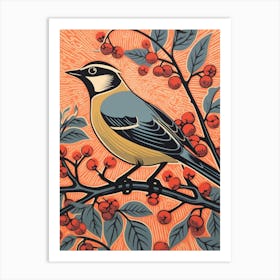 Vintage Bird Linocut Cedar Waxwing 3 Art Print