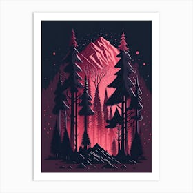 A Fantasy Forest At Night In Red Theme 84 Art Print