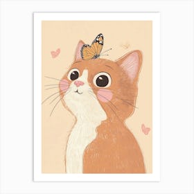 Cute Cat With Butterfly, Nursery Wall Art for Kids Art Print