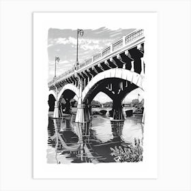 Duotone Illustration Congress Avenue Bridge Austin Texas 1 Art Print