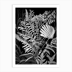 Marsh Fern Wildflower Linocut 2 Art Print
