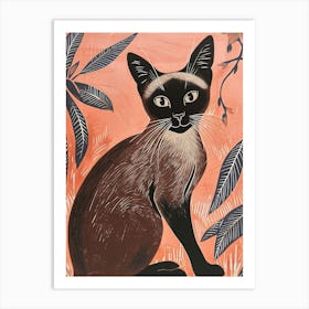 Burmese Cat Relief Illustration 2 Art Print