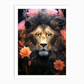 Lion With Roses 1 Art Print