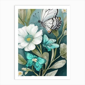 Butterflies And Flowers 6 Art Print