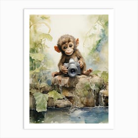 Monkey Painting Photographing Watercolour 4 Art Print