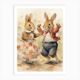Bunny Dancing Rabbit Prints Watercolour 4 Art Print