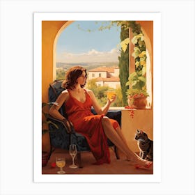 Summer With Wine And Cats Art Print