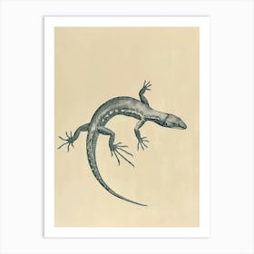 Forest Green Skinks Lizard Blockprint 2 Art Print