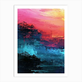 Abstract Sunset Canvas Art | Pixel Minimalism Art Series Art Print