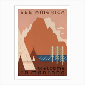 See America Welcome To Montana Vintage Travel Art Print