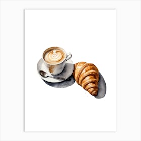 Coffee And Croissant Watercolor Illustration Art Print