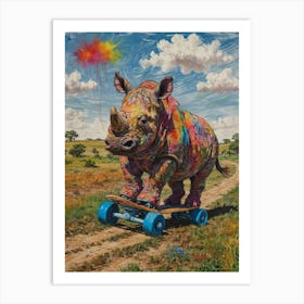 Rhino On Skateboard Art Print