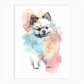 Pastel Pomeranian Dog Watercolour Line Illustration 3 Art Print