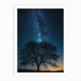 Lone Tree At Night stars Art Print