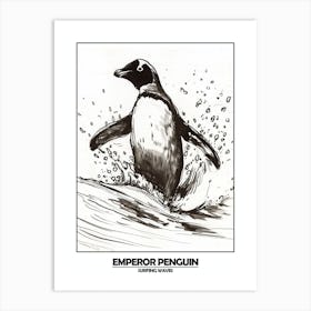 Penguin Surfing Waves Poster 5 Art Print