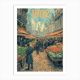 Aihrgdesign A Retro Poster Of A Lively 1902 Open Air Marketpl B4c764f9 8d7f 44c2 8a7d 088448e8dfb5 3 Art Print