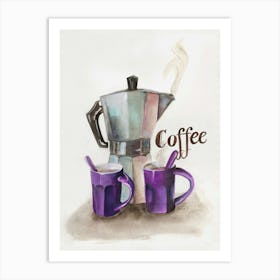 Coffee Percolator And Purple Cups 1 Art Print