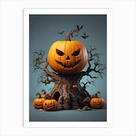 Halloween Pumpkin Tree Art Print