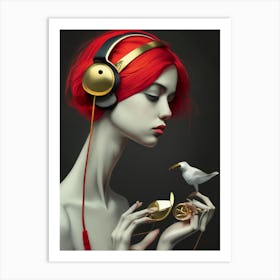 Girl With Headphones 36 Art Print