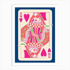 Queen Of Hearts Playing Card Maximalist Blue Print Lucky You Dopamine Decor Art Print