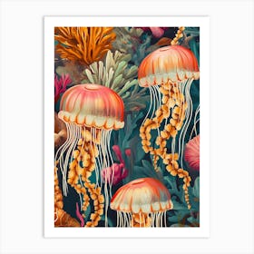 Bunte Jellyfish Malerei, Unterwasser Welt mit Algen-Korallen Art Print