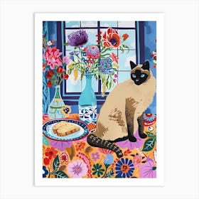 Tea Time With A Siamese Cat 3 Art Print