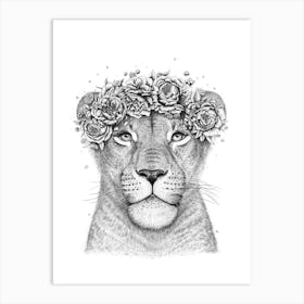 Lioness With Flowers Art Print