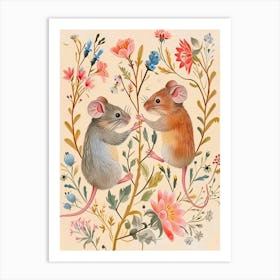 Folksy Floral Animal Drawing Mouse 1 Art Print