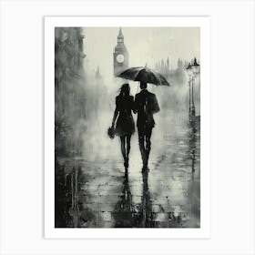 Rainy Day In London, Romantic Monochrome Charcoal style Affiche