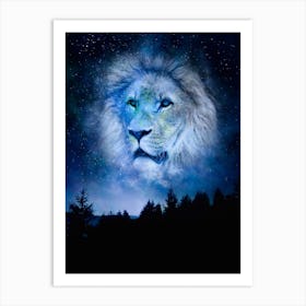 Blue Lion Galaxy Art Print