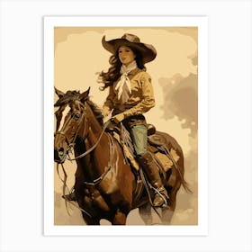 Cowgirl On Horse Vintage Poster 1 Art Print