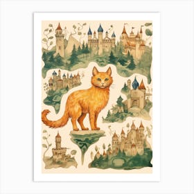 Ginger Cat With Medieval Castles Art Print
