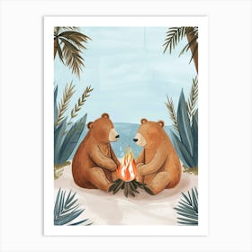 Brown Bear Two Bears Sitting Together By A Campfire Storybook Illustration 1 Art Print