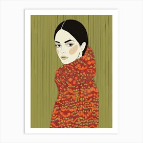 Illustration Of A Woman In A Scarf Art Print