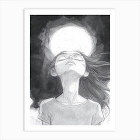 Girl With Head In Clouds Art Print