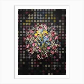 Vintage Spanish Iris Flower Wreath on Dot Bokeh Pattern n.0450 Art Print