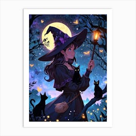 Witch With Cats 2 Art Print