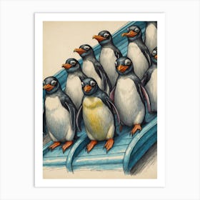 Penguins On Roller Coaster Art Print