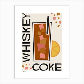 Whiskey Coke Retro Cocktail  Neutral Art Print