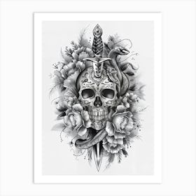 Skull and Dagger Sketch Art Print #2 Art Print