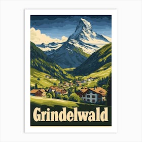 Aihrgdesign A Vintage Travel Poster Of Grindelwald Featuring 3 Art Print