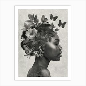 Black Woman With Butterflies Art Print